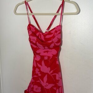 SHEIN Red and Pink Floral Spaghetti Strap Dress